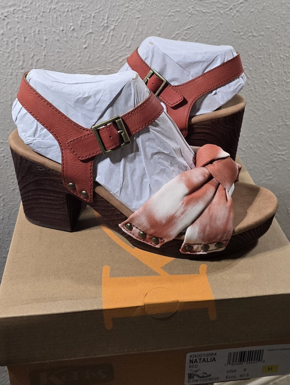 KORKS by KORK-EASE Natalia Knot Platform Block Heel Sandals Red Tie Dye Women's - Picture 11 of 16